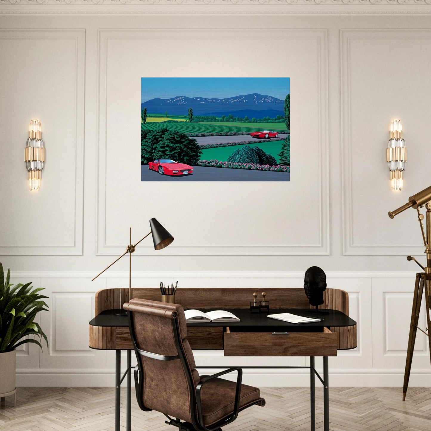 Ferraris traversing the lands - Hiroshi Nagai Brushed Aluminum Print - 70x100 cm / 28x40 inches | Hiroshi Nagai Aluminum Print | Hiroshi Nagai Prints