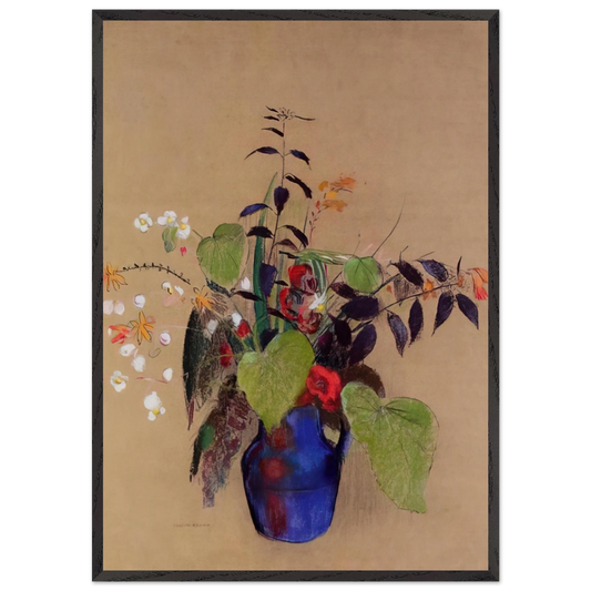 FLOWERS IN A BLUE JUG - Odilon Redon 70x100 cm / 28x40 inches Framed Art Print – Black Wooden Frame
