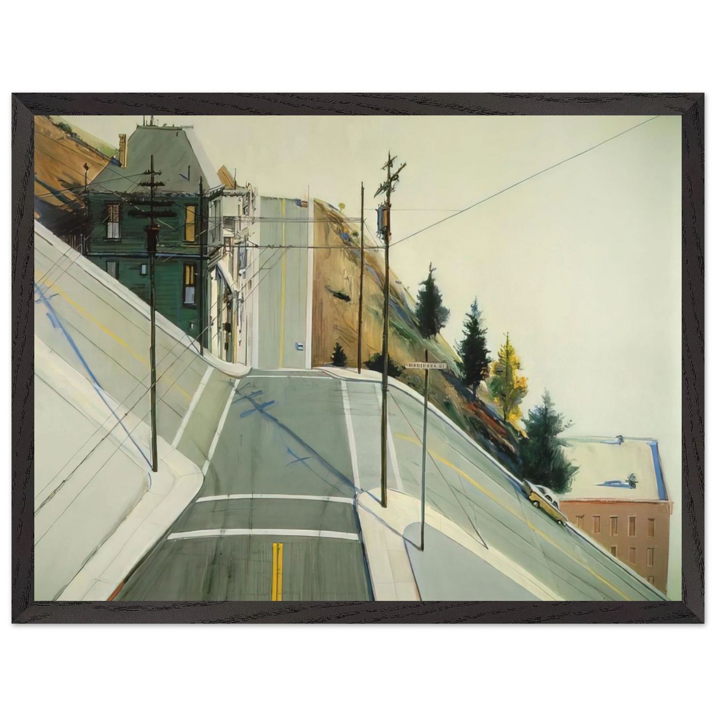 Wayne Thiebaud - 24th Street Intersection - 1977 Wall Art - 60x80 cm / 24x32 inches - Premium Wooden Framed Poster With Fine Art Paper - Black frame