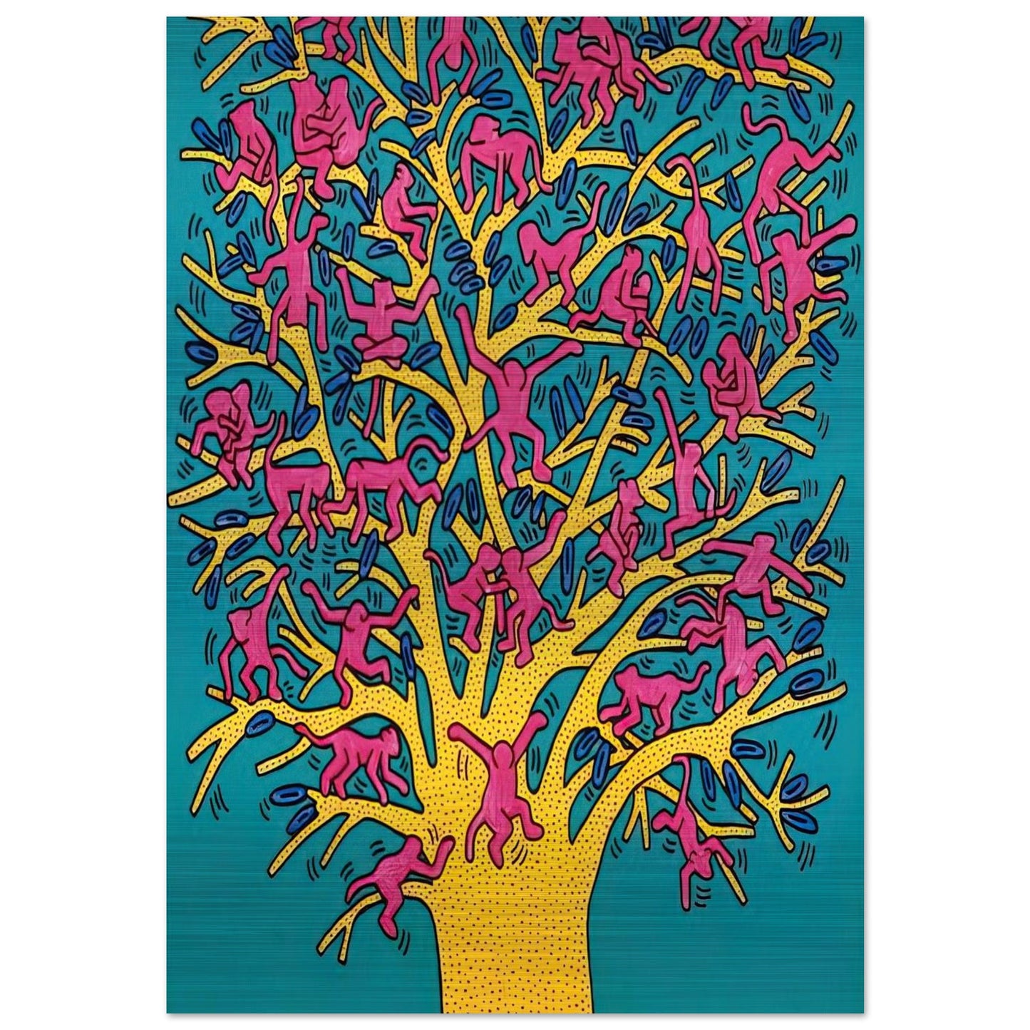 THE TREE OF MONKEYS - Keith Haring Brushed Aluminum Print - 70x100 cm / 28x40 inches | Keith Haring Aluminum Print | Keith Haring Prints
