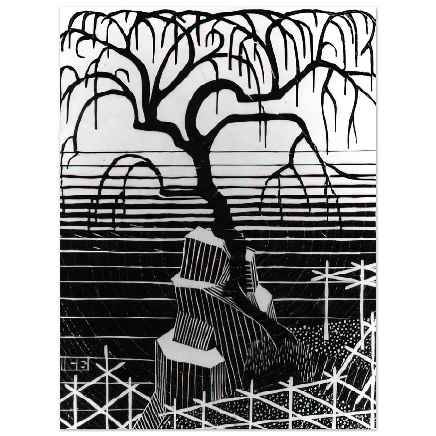 MC Escher - TREE 1926 Wall Art - 60x80 cm / 24x32 inches - Premium Wooden Framed Poster With Fine Art Paper - Black frame