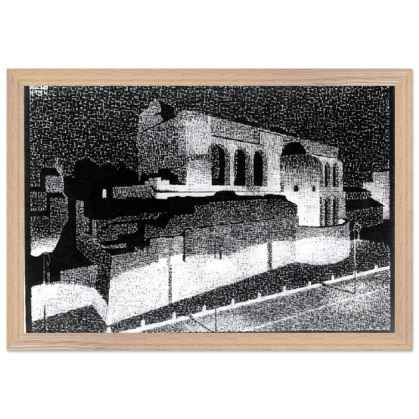 MC Escher - NOCTURNAL ROME BASILICA OF CONSTANTINE Wall Art - 21x29.7 cm / 8x12" - Premium Wooden Framed Poster With Fine Art Paper - Black frame