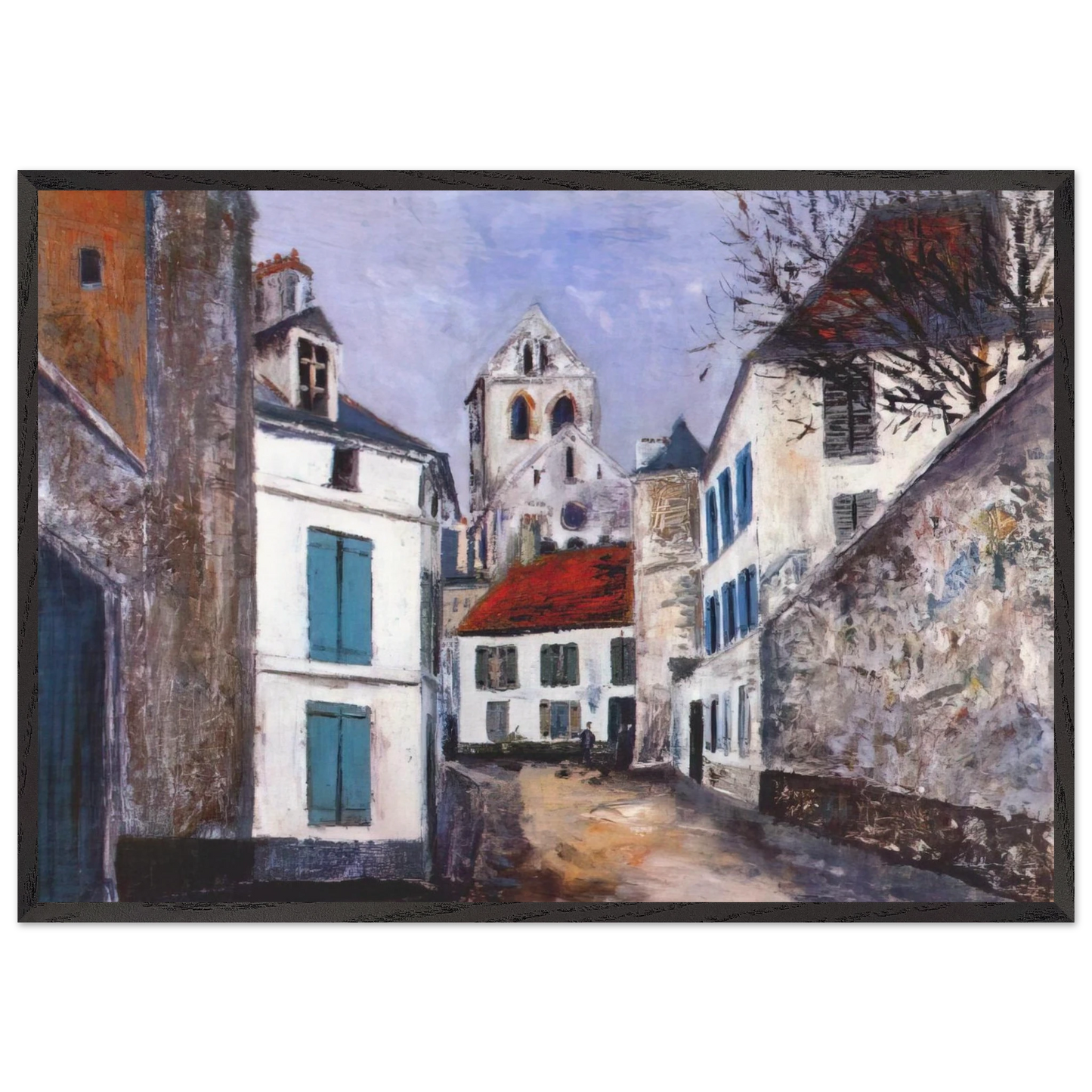 VILLAGE STREET N1 - Maurice Utrillo 70x100 cm / 28x40 inches Framed Art Print – Black Wooden Frame