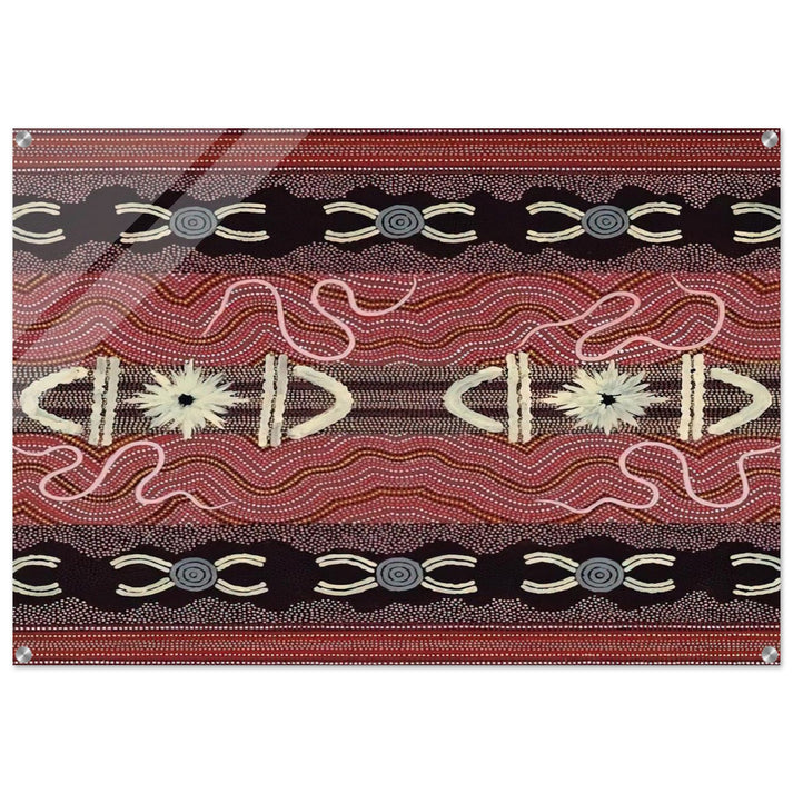Men's Initiation, Spider Dreaming - 1999 - Clifford Possum Tjapaltjarri Acrylic Print - 70x100 cm / 28x40″ inches