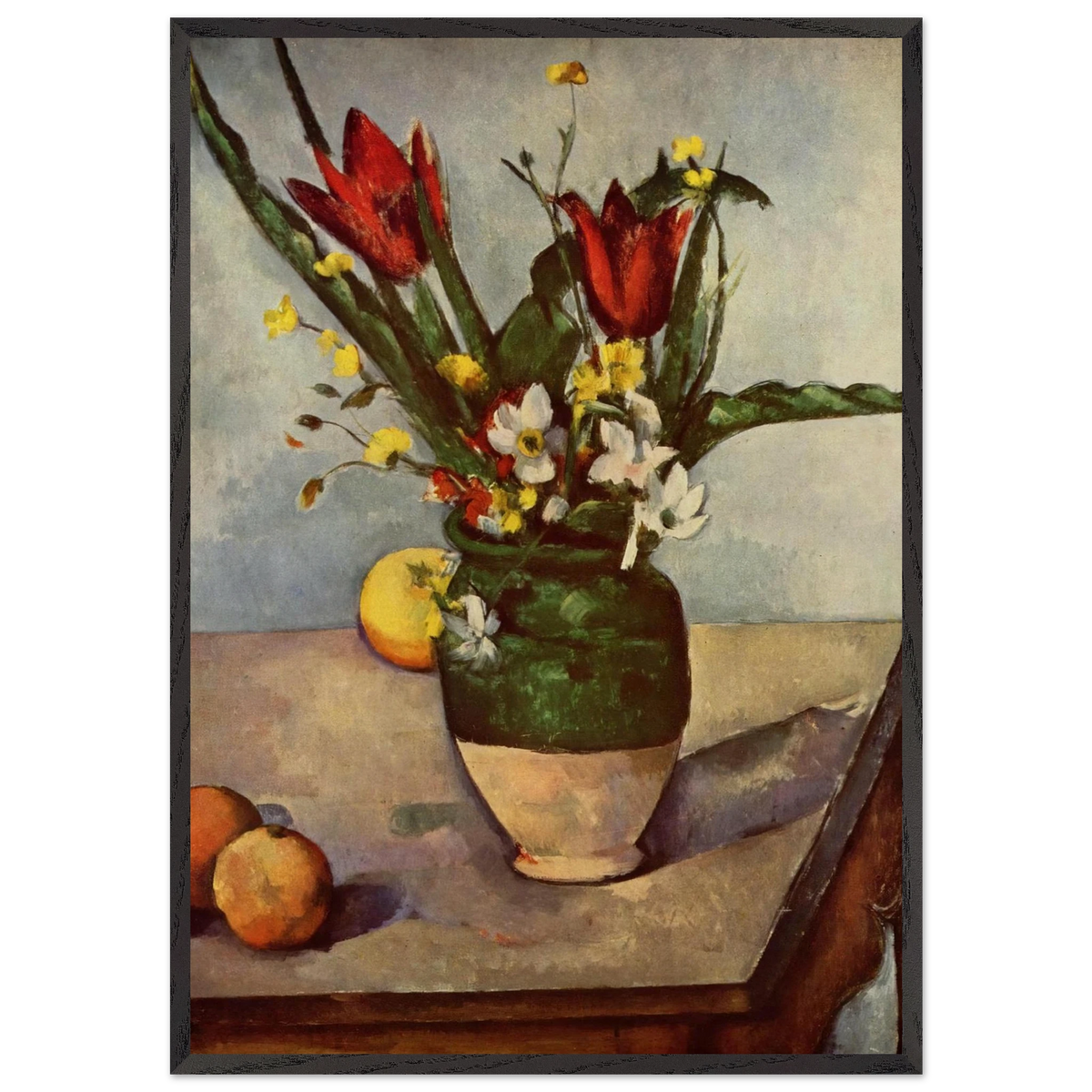 Still Life Tulips and apples - Paul Cezanne 70x100 cm / 28x40 inches Framed Art Print – Black Wooden Frame