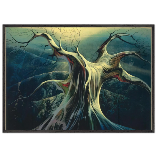 Moonlit Tree Trunk - Eyvind Earle 70x100 cm / 28x40 inches Framed Art Print – Black Wooden Frame