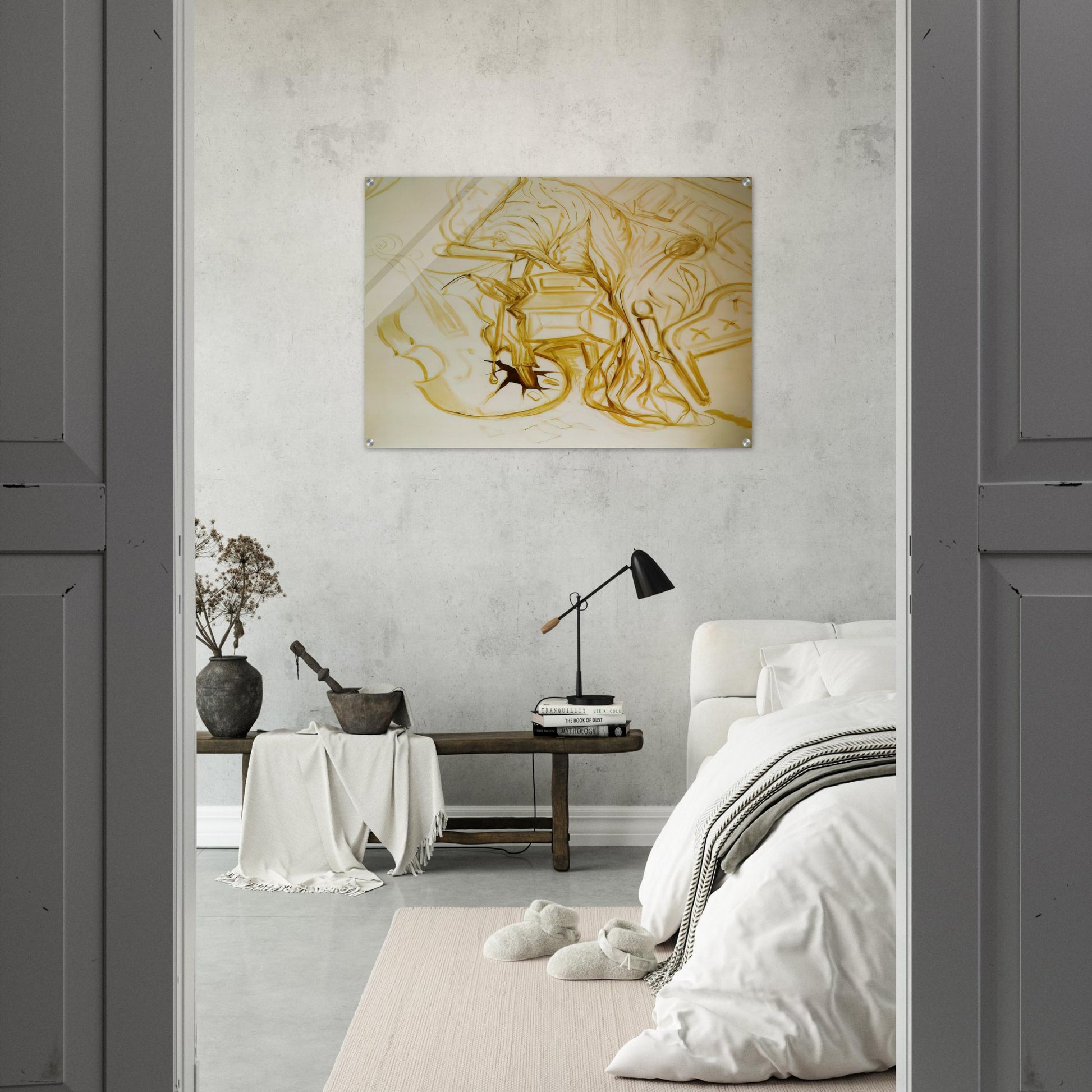 BED AND BEDSIDE TABLE FEROCIOUSLY ATTACKING A CELLO - Salvador Dali Acrylic Print - 70x100 cm / 28x40″ inches