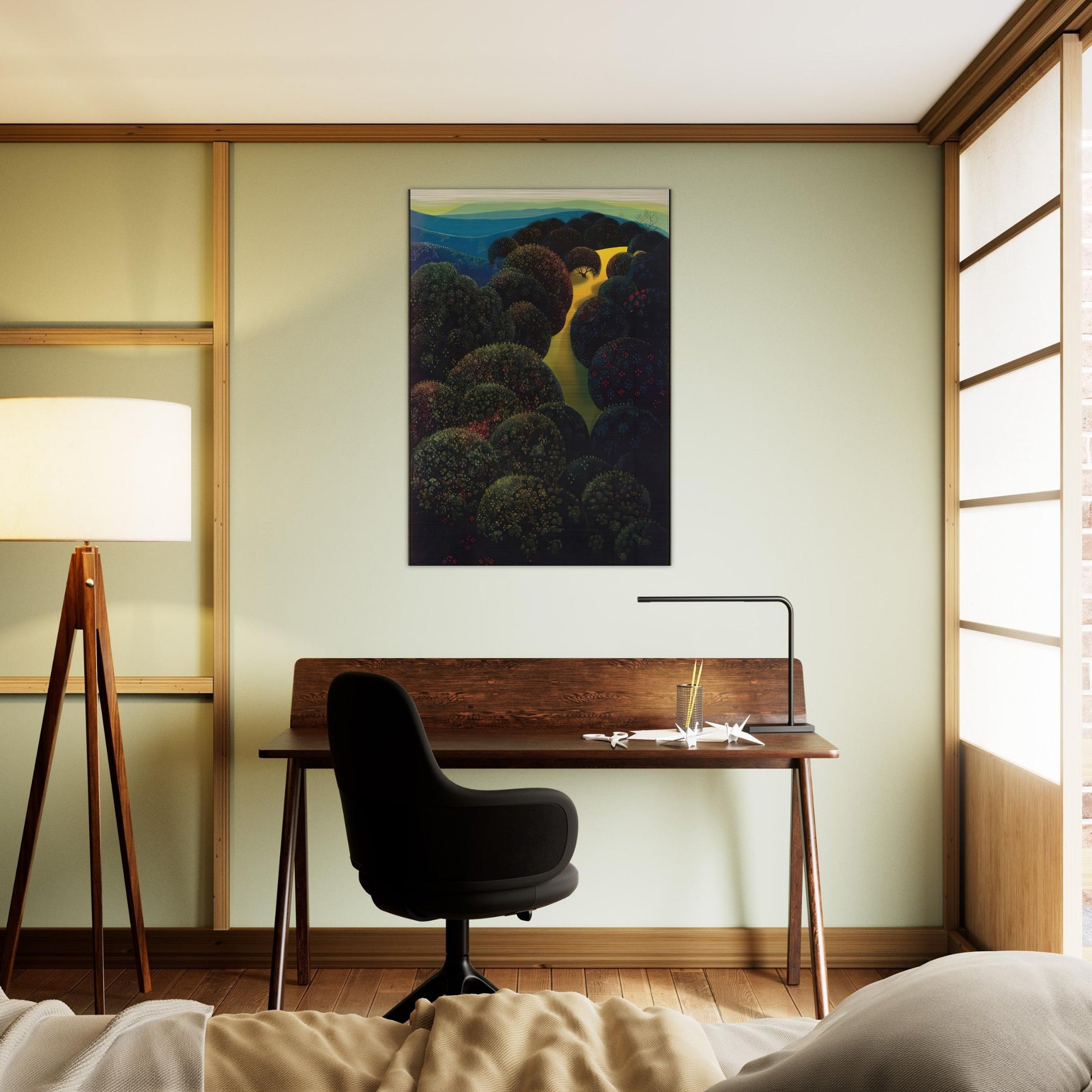 Hidden Pasture - Eyvind Earle Brushed Aluminum Print - 70x100 cm / 28x40 inches | Eyvind Earle Aluminum Print | Eyvind Earle Prints