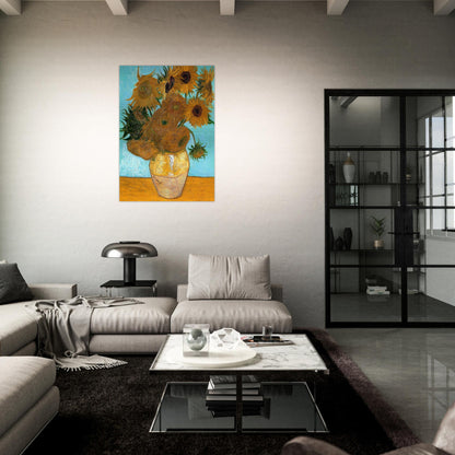 Still Life - Vase with Twelve Sunflowers - Vincent van Gogh Brushed Aluminum Print - 70x100 cm / 28x40 inches | Vincent van Gogh Aluminum Print | Vincent van Gogh Prints