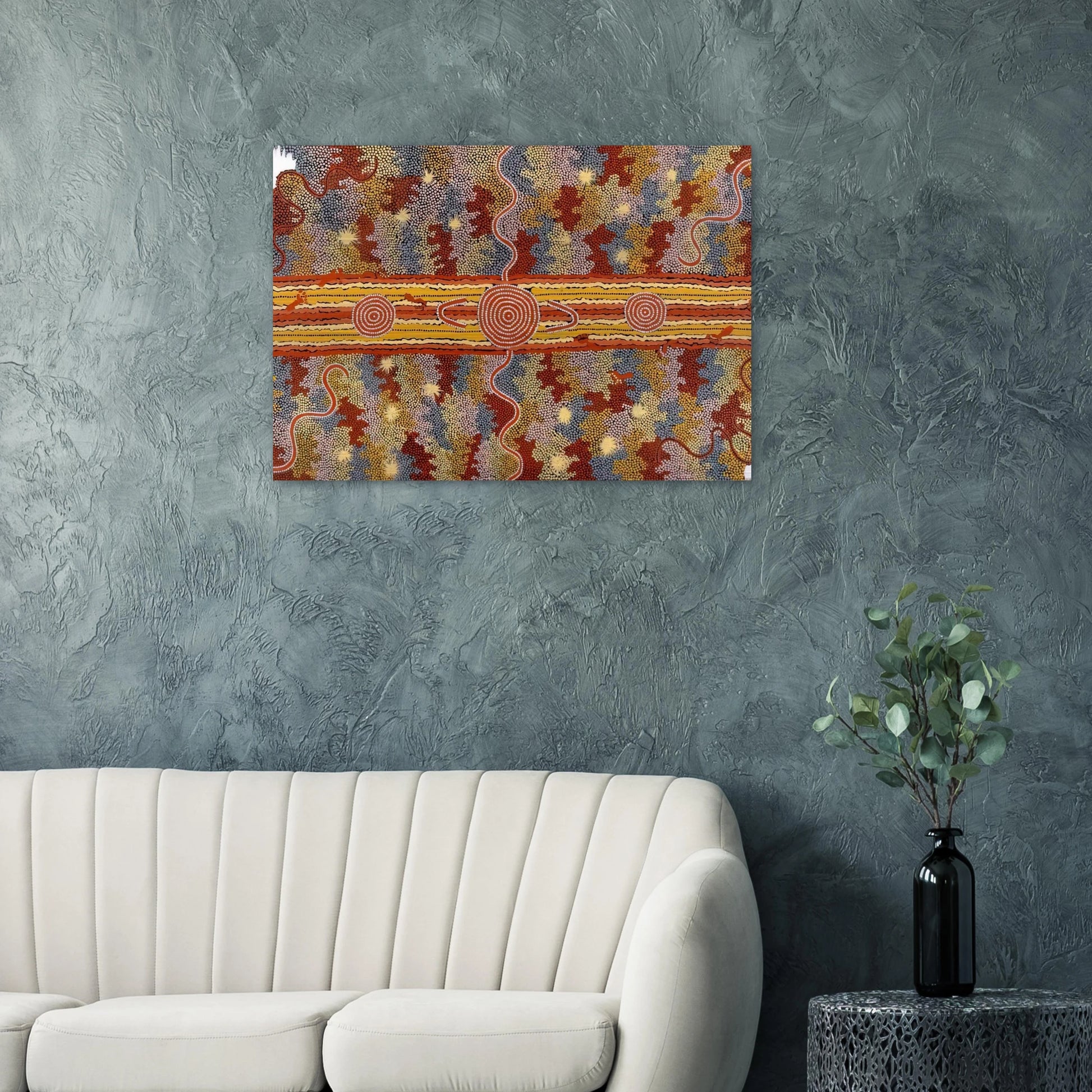 Corrobboree Dreaming - Native Art - Clifford Possum Tjapaltjarri Brushed Aluminum Print - 70x100 cm / 28x40 inches | Clifford Possum Tjapaltjarri Aluminum Print | Clifford Possum Tjapaltjarri Prints