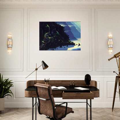 Blue Coastline - Eyvind Earle Brushed Aluminum Print - 70x100 cm / 28x40 inches | Eyvind Earle Aluminum Print | Eyvind Earle Prints