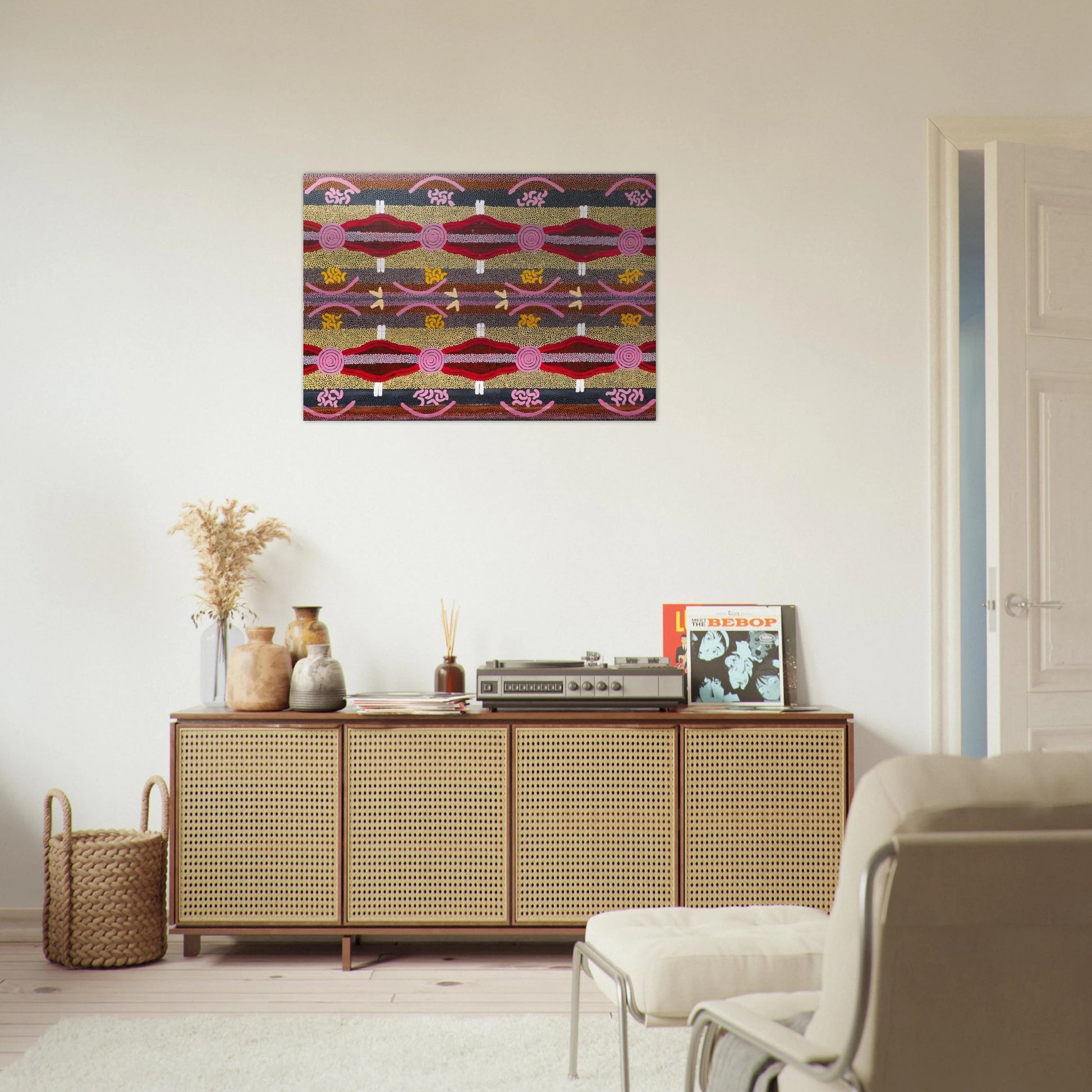 Rock Wallaby  Lightning Dreaming, Mount Wedge - 1995 - Clifford Possum Tjapaltjarri Brushed Aluminum Print - 70x100 cm / 28x40 inches | Clifford Possum Tjapaltjarri Aluminum Print | Clifford Possum Tjapaltjarri Prints