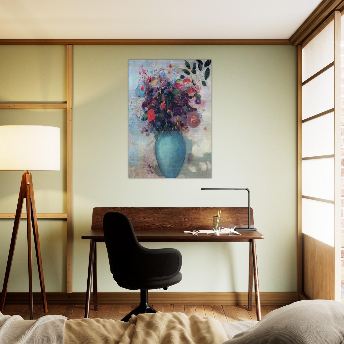 FLOWERS IN A TURQUOISE VASE - Odilon Redon Brushed Aluminum Print - 70x100 cm / 28x40 inches | Odilon Redon Aluminum Print | Odilon Redon Prints