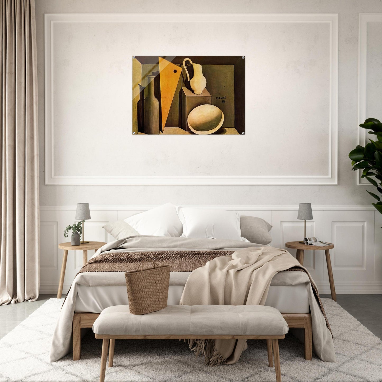 NATURA MORTA CON LA SQUADRA 1917 - Carlo Carra Acrylic Print - 70x100 cm / 28x40″ inches | Carlo Carra Wall Art | Carlo Carra Prints