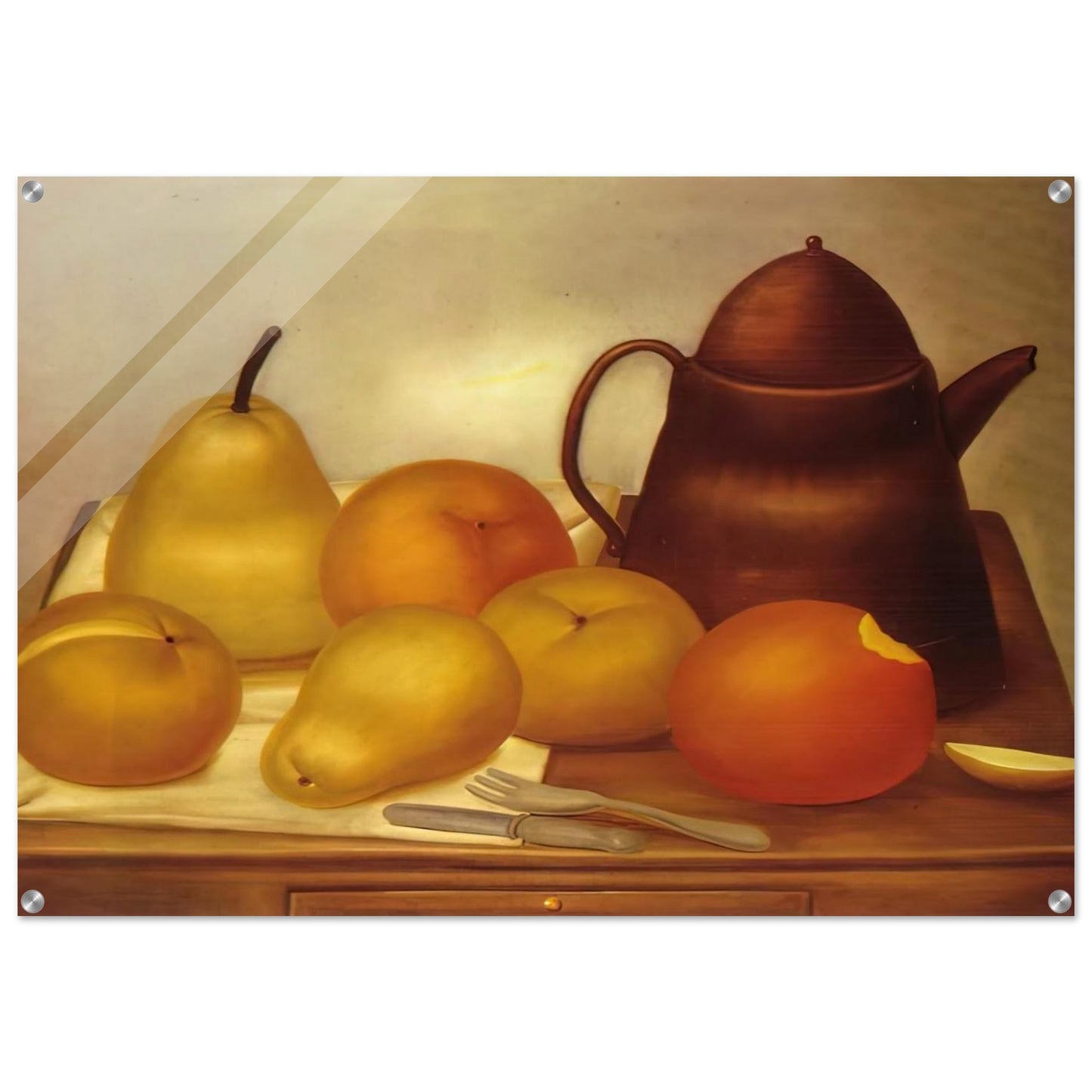 STILL LIFE WITH COFFEE POT - Fernando Botero Acrylic Print - 70x100 cm / 28x40″ inches | Fernando Botero Wall Art | Fernando Botero Prints