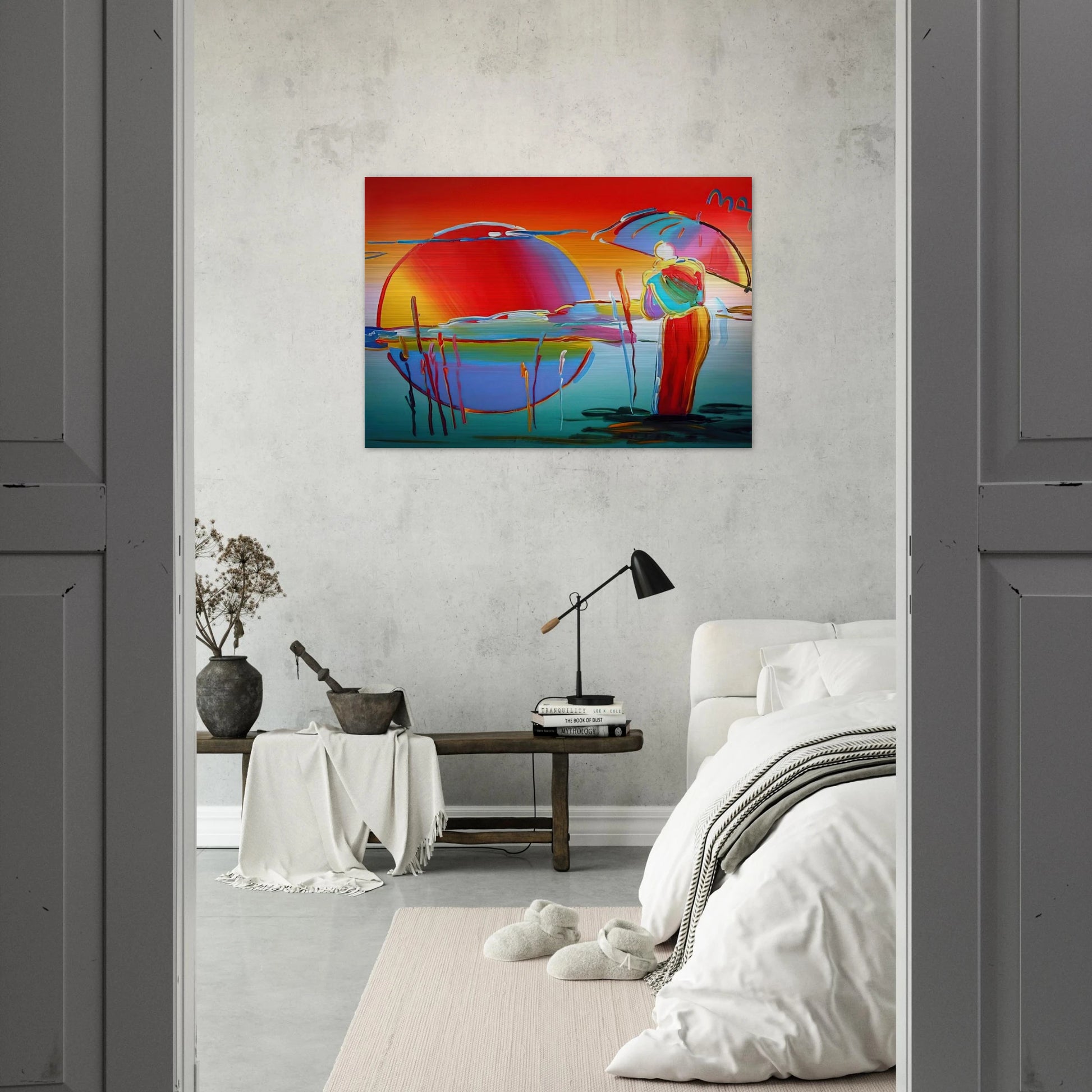 BUDDHA MOON MONK SUNRISE 1999 - Peter Max Brushed Aluminum Print - 70x100 cm / 28x40 inches | Peter Max Aluminum Print | Peter Max Prints