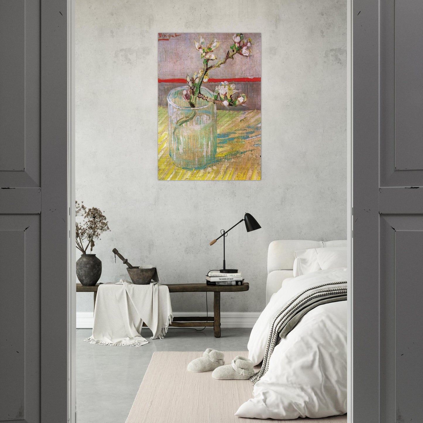 Blossoming Almond Branch in a Glass - Vincent van Gogh Brushed Aluminum Print - 70x100 cm / 28x40 inches | Vincent van Gogh Aluminum Print | Vincent van Gogh Prints