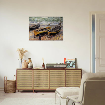 Three Fishing Boats - claude monet Brushed Aluminum Print - 70x100 cm / 28x40 inches | claude monet Aluminum Print | claude monet Prints