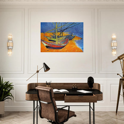 Fishing Boats on the Beach at Saintes-Maries-de-la-Mer - Vincent van Gogh Brushed Aluminum Print - 70x100 cm / 28x40 inches | Vincent van Gogh Aluminum Print | Vincent van Gogh Prints