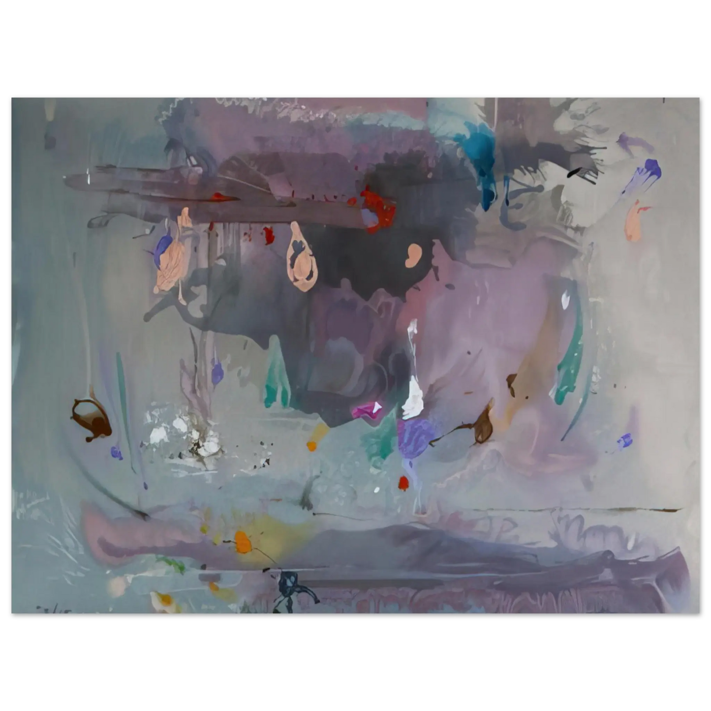 Helen Frankenthaler - Grey Fireworks - 2000 Wall art - 15x20 cm / 6x8 Inches - Premium Wooden Framed Poster With Fine Art Paper - White frame
