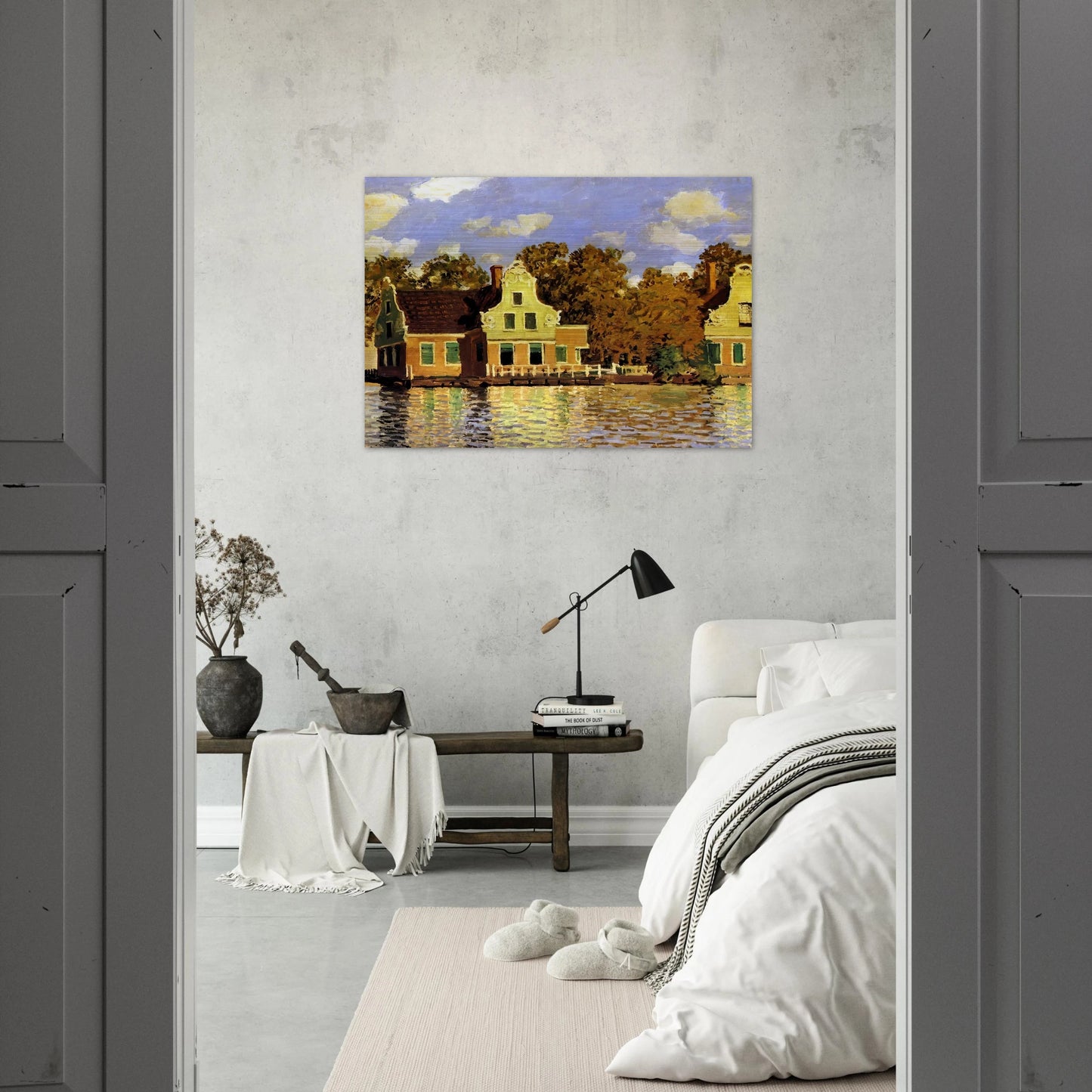 Houses on the Zaan River at Zaandam - claude monet Brushed Aluminum Print - 70x100 cm / 28x40 inches | claude monet Aluminum Print | claude monet Prints