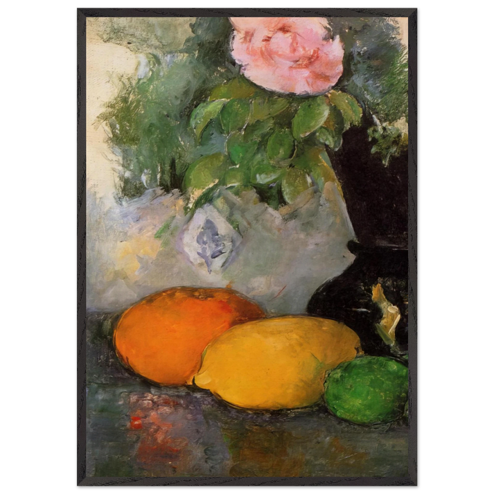 Flowers and Fruit N2 - Paul Cezanne 70x100 cm / 28x40 inches Framed Art Print – Black Wooden Frame