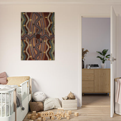 Possum Dreaming - 1981 - Clifford Possum Tjapaltjarri Brushed Aluminum Print - 70x100 cm / 28x40 inches | Clifford Possum Tjapaltjarri Aluminum Print | Clifford Possum Tjapaltjarri Prints