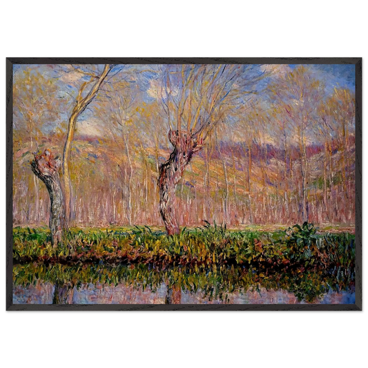 The Banks of the River Epte in Springtime - claude monet 70x100 cm / 28x40 inches Framed Art Print – Black Wooden Frame