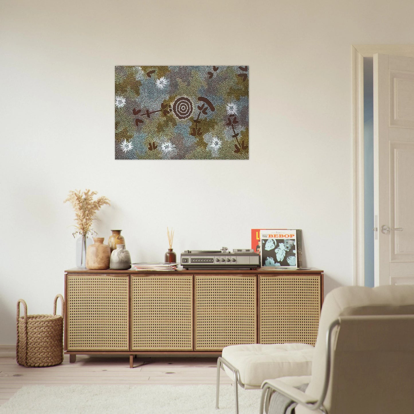 Rock Wallaby Dreaming - 1988 - Clifford Possum Tjapaltjarri Brushed Aluminum Print - 70x100 cm / 28x40 inches | Clifford Possum Tjapaltjarri Aluminum Print | Clifford Possum Tjapaltjarri Prints