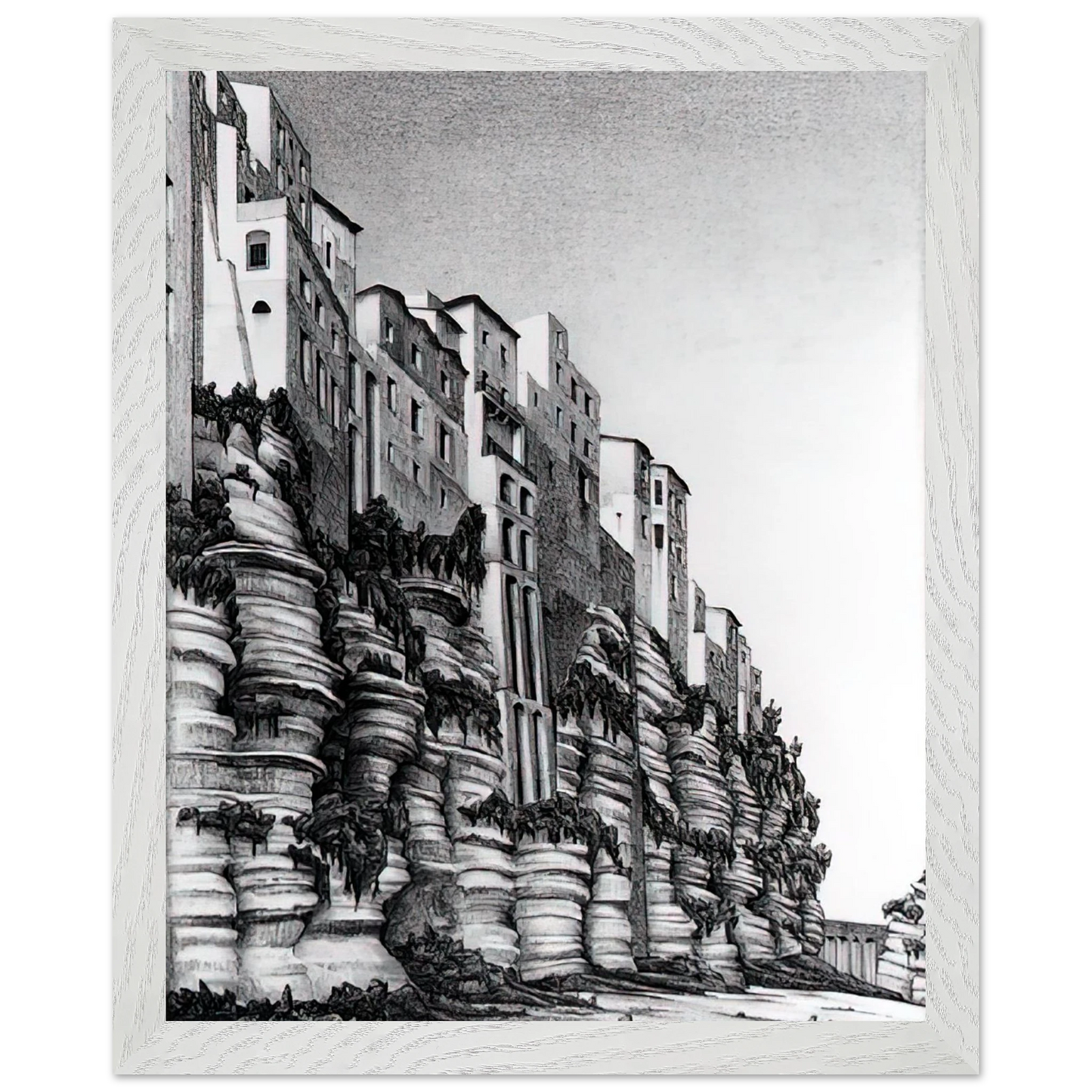 MC Escher - TROPEA CALABRIA Wall art - 40x50 cm / 16x20 inches - Premium Wooden Framed Poster With Fine Art Paper-canvas - White frame