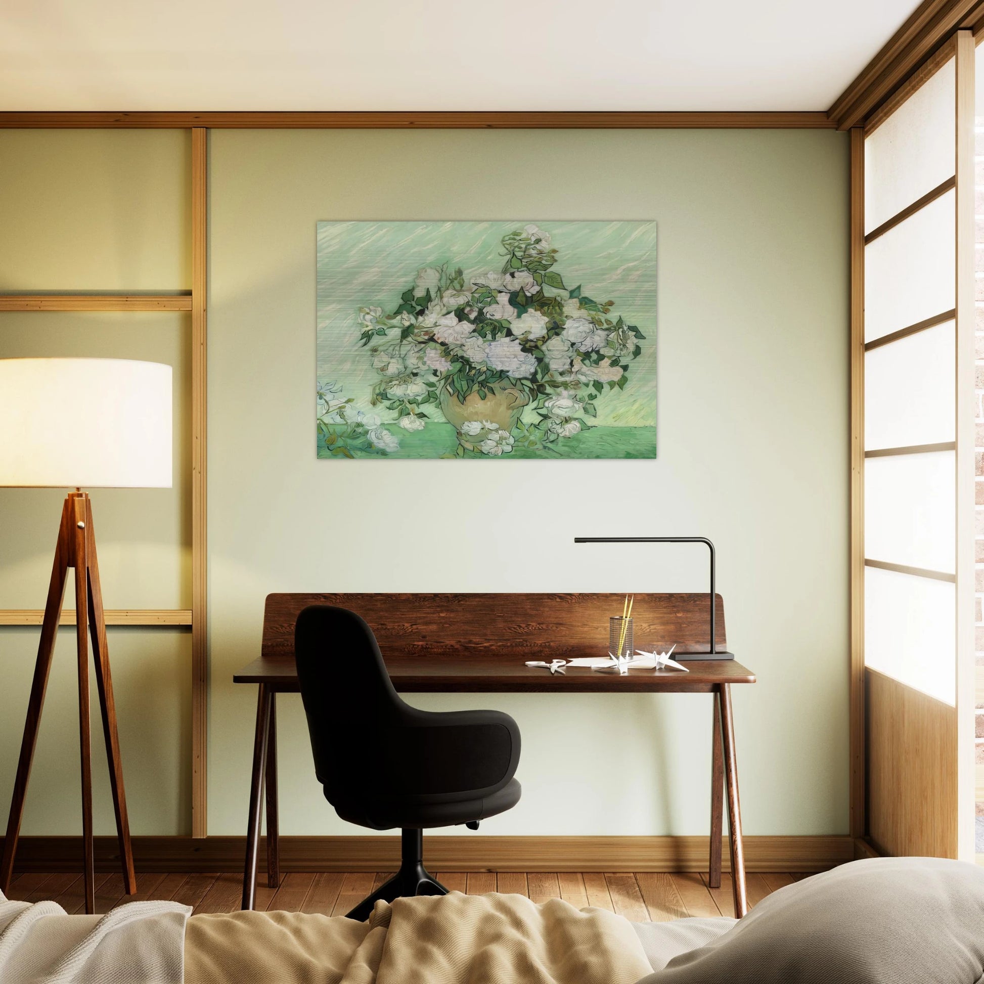 Vase with Pink Roses - Vincent van Gogh Brushed Aluminum Print - 70x100 cm / 28x40 inches | Vincent van Gogh Aluminum Print | Vincent van Gogh Prints
