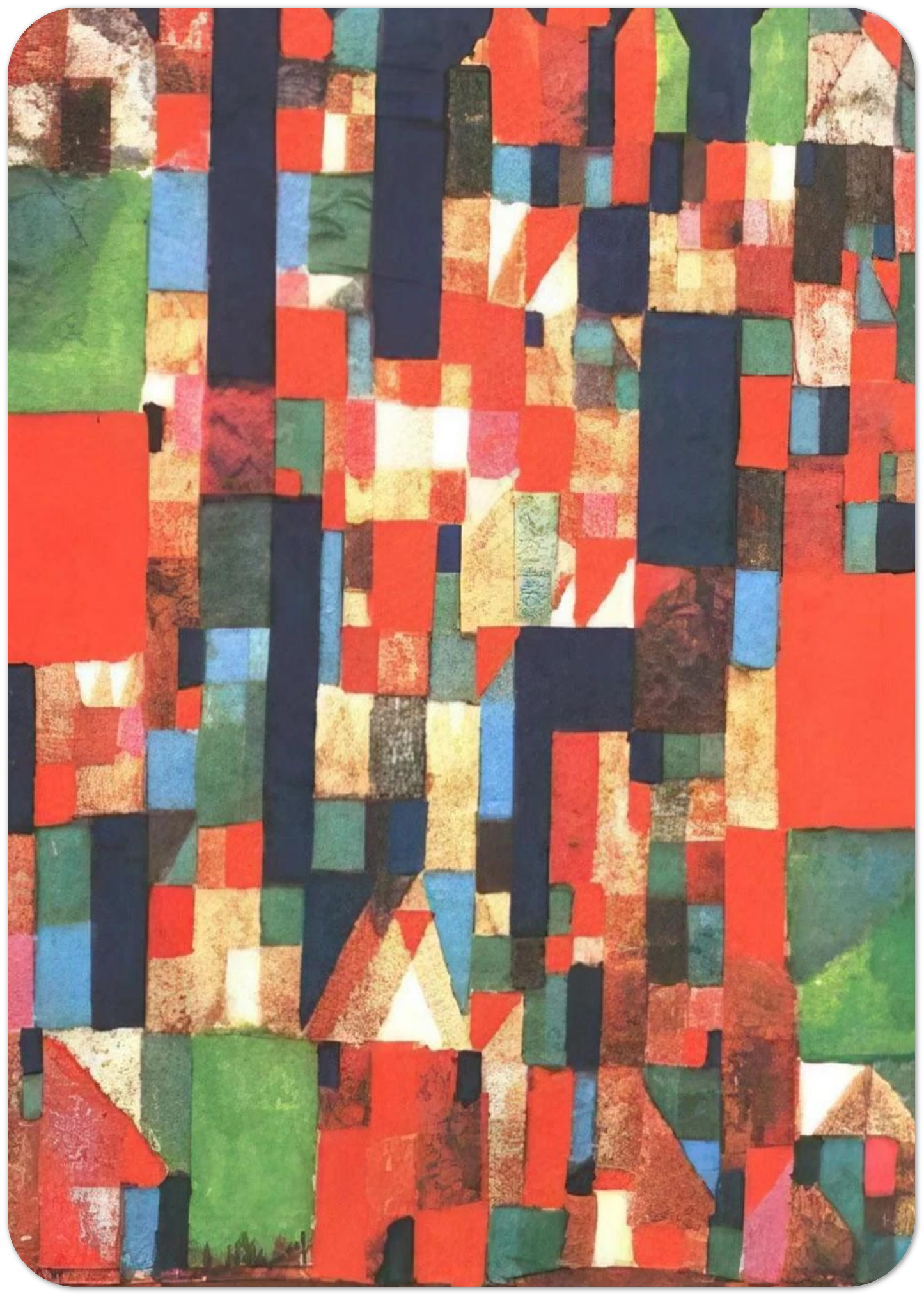 CITY PICTURE WITH RED AND GREEN ACCENTS 1921 By Paul Klee Pack of 10 Post Cards | Paul Klee Post Cards | A6 (10.5 x 14.8 cm) - 4.1 x 5.8 inches