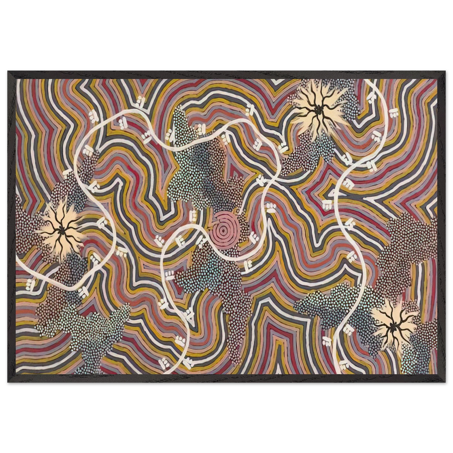 Possum Dreaming - 1996 - Clifford Possum Tjapaltjarri 70x100 cm / 28x40 inches Framed Art Print – Black Wooden Frame