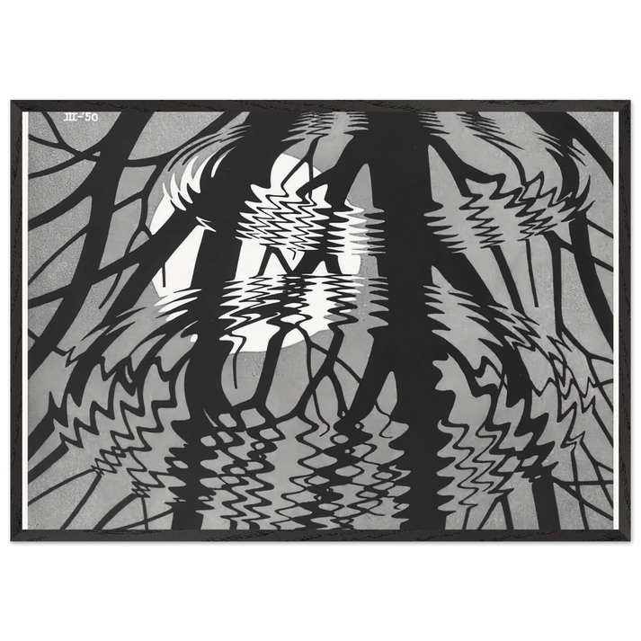 RIPPLED SURFACE - MC Escher 70x100 cm / 28x40 inches Framed Art Print – Black Wooden Frame | Maurits Cornelis Escher Prints