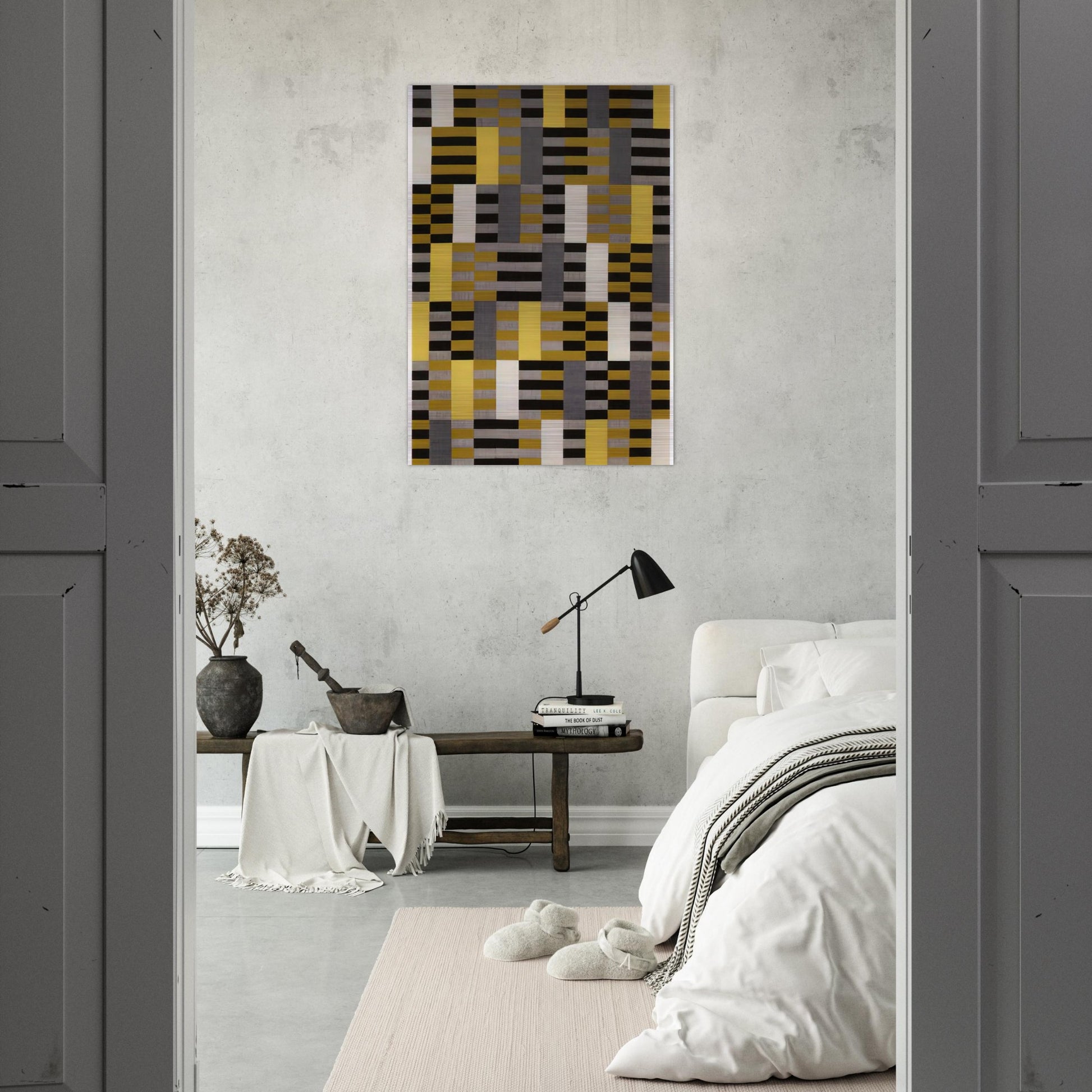 BLACK WHITE YELLOW 1926 - Anni Albers Brushed Aluminum Print - 70x100 cm / 28x40 inches | Anni Albers Aluminum Print | Anni Albers Prints