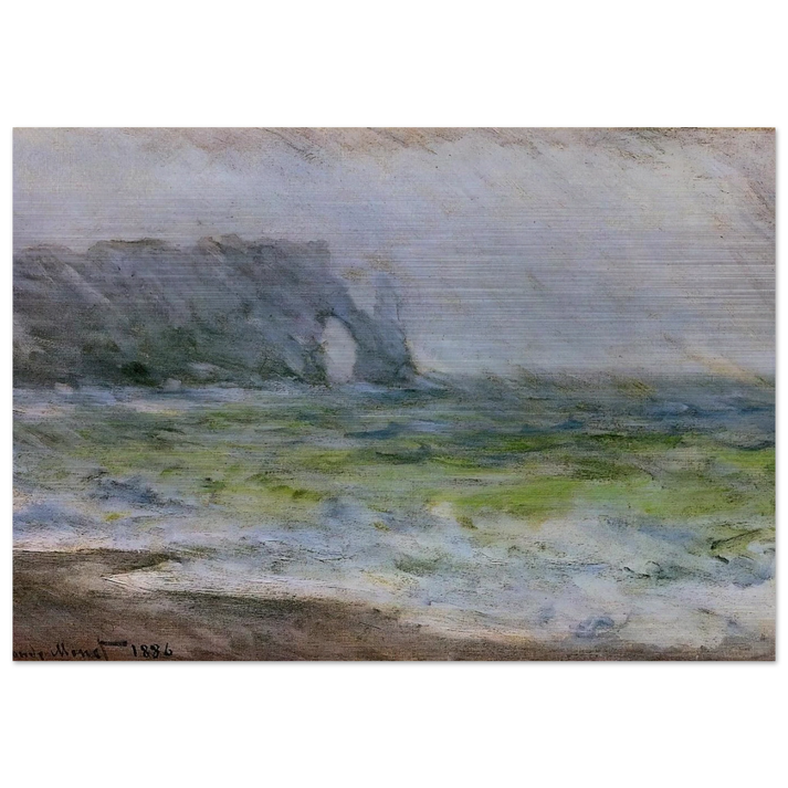 The Manneport, Etretat in the Rain - claude monet Brushed Aluminum Print - 70x100 cm / 28x40 inches | claude monet Aluminum Print | claude monet Prints