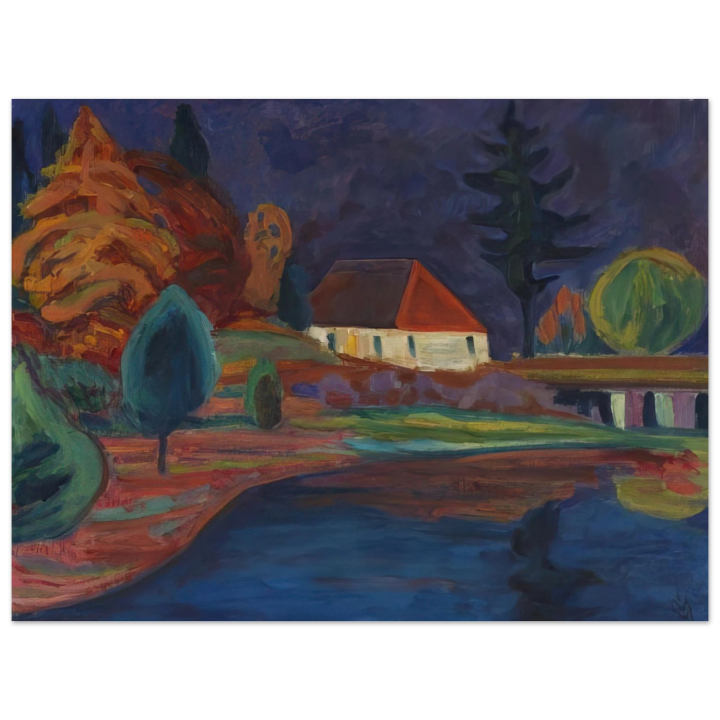 Gabriele Munter - LANDSCHAFT MIT HAUS IN OBERAU 1908  75x100 cm / 30x40inches Fine Art Poster