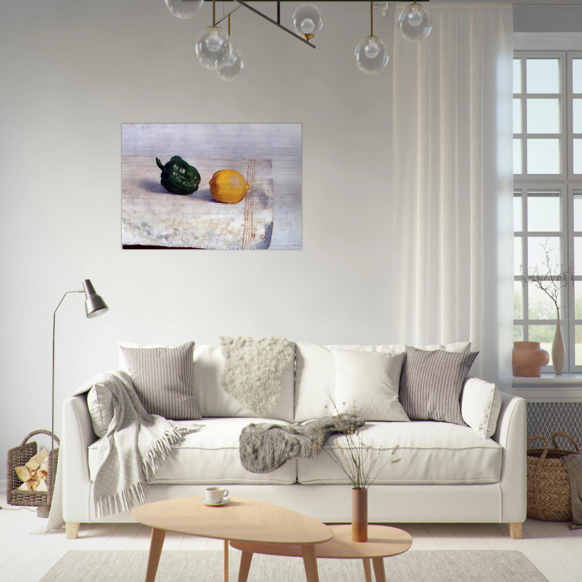 PEPPER AND LEMON ON A WHITE TABLECLOTH 1901 - Odilon Redon Brushed Aluminum Print - 70x100 cm / 28x40 inches | Odilon Redon Aluminum Print | Odilon Redon Prints