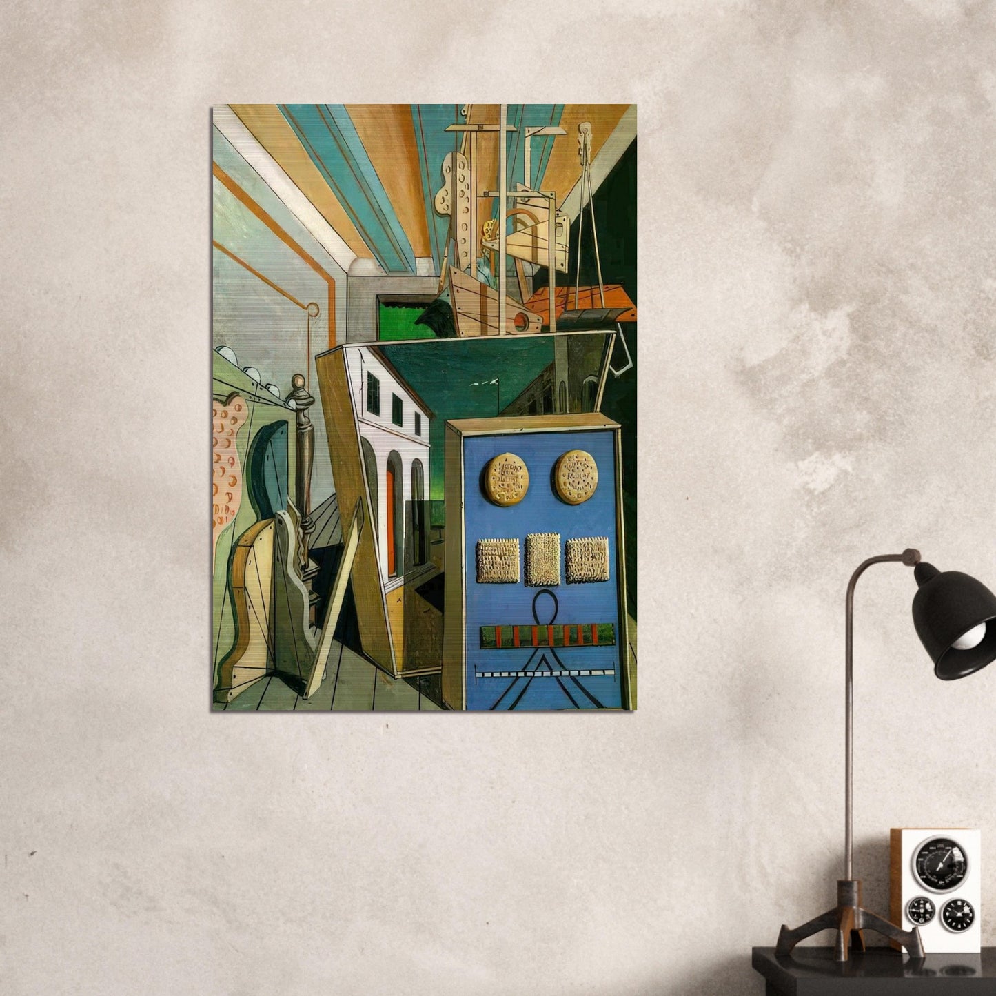 METAPHYSICAL INTERIOR WITH BISCUITS 1916 - Giorgio de Chirico Brushed Aluminum Print - 70x100 cm / 28x40 inches | Giorgio de Chirico Aluminum Print | Giorgio de Chirico Prints