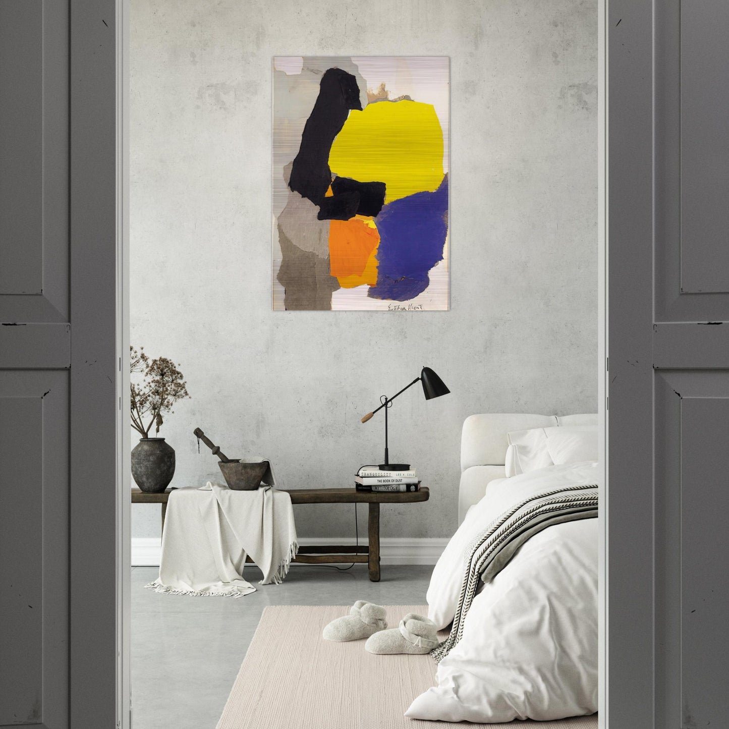 COLLAGE WITH YELLOW BLUE AND ORANGE 1963 - Esteban Vicente Brushed Aluminum Print - 70x100 cm / 28x40 inches | Esteban Vicente Aluminum Print | Esteban Vicente Prints