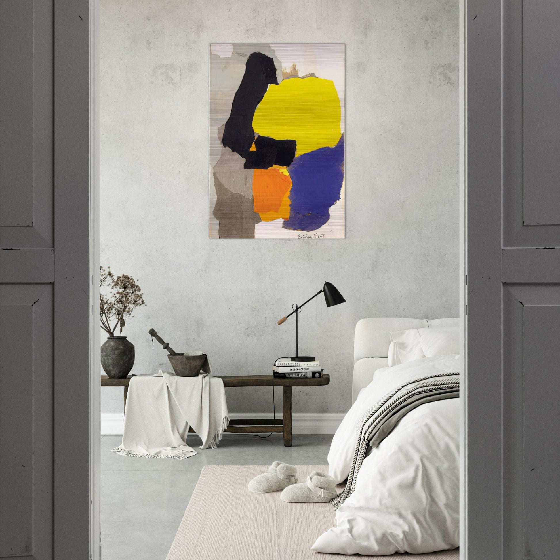 COLLAGE WITH YELLOW BLUE AND ORANGE 1963 - Esteban Vicente Brushed Aluminum Print - 70x100 cm / 28x40 inches | Esteban Vicente Aluminum Print | Esteban Vicente Prints