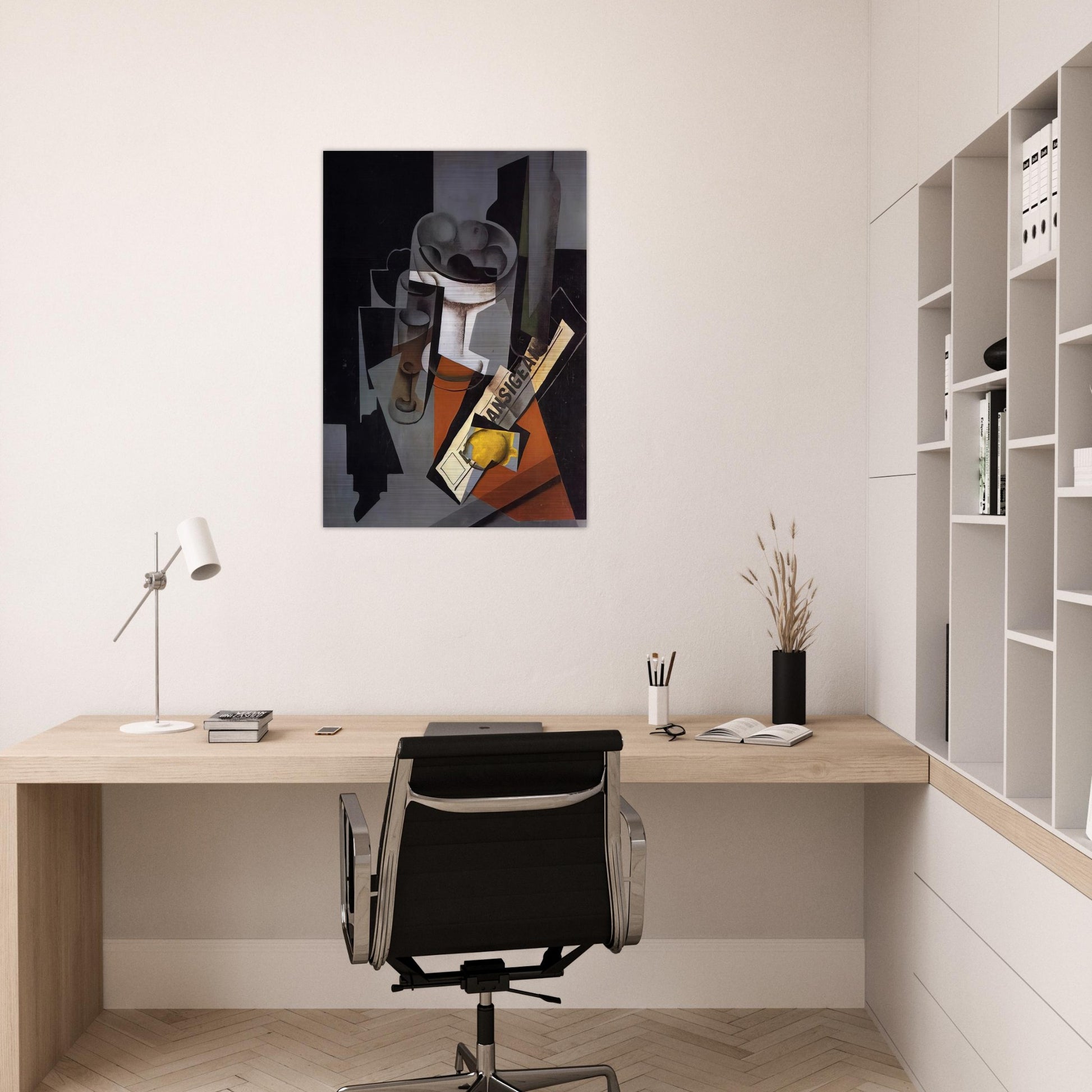 STILL LIFE WITH NEWSPAPER 1916 1 - Juan Gris Brushed Aluminum Print - 70x100 cm / 28x40 inches | Juan Gris Aluminum Print | Juan Gris Prints