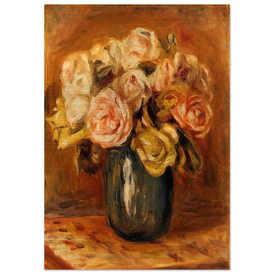 Roses in a Blue Vase - Pierre-Auguste Renoir Brushed Aluminum Print - 70x100 cm / 28x40 inches | Pierre-Auguste Renoir Aluminum Print | Pierre-Auguste Renoir Prints