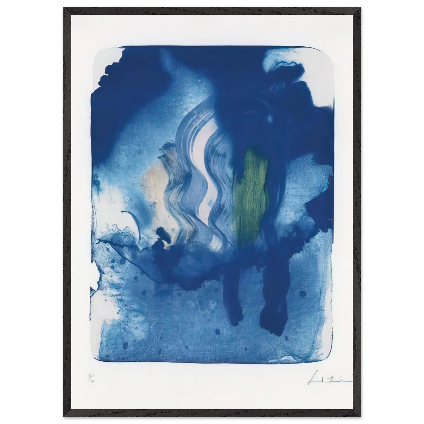 Helen Frankenthaler - Reflections V - 1995 Wall art - 20x25 cm / 8x10 inches - Premium Wooden Framed Poster With Fine Art Paper-canvas - Black frame