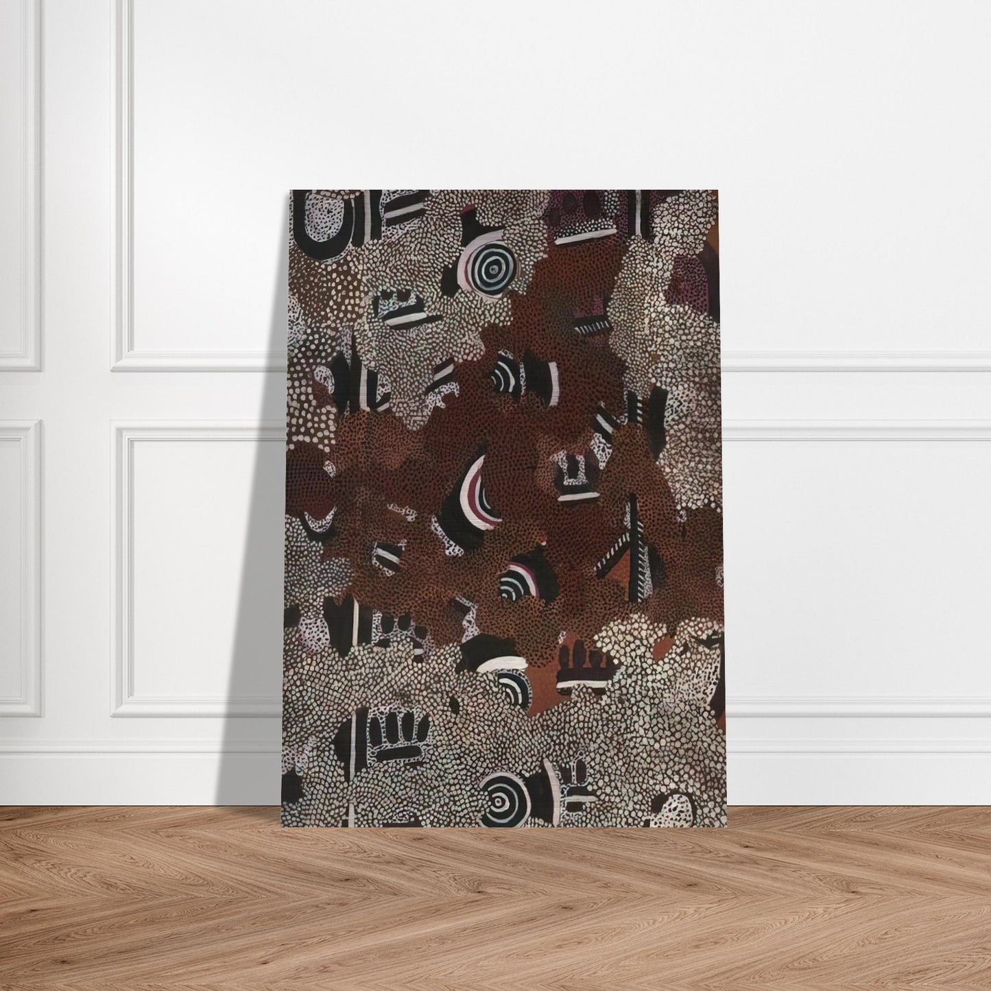 Bush Fire II - 1972 - Clifford Possum Tjapaltjarri Brushed Aluminum Print - 70x100 cm / 28x40 inches | Clifford Possum Tjapaltjarri Aluminum Print | Clifford Possum Tjapaltjarri Prints