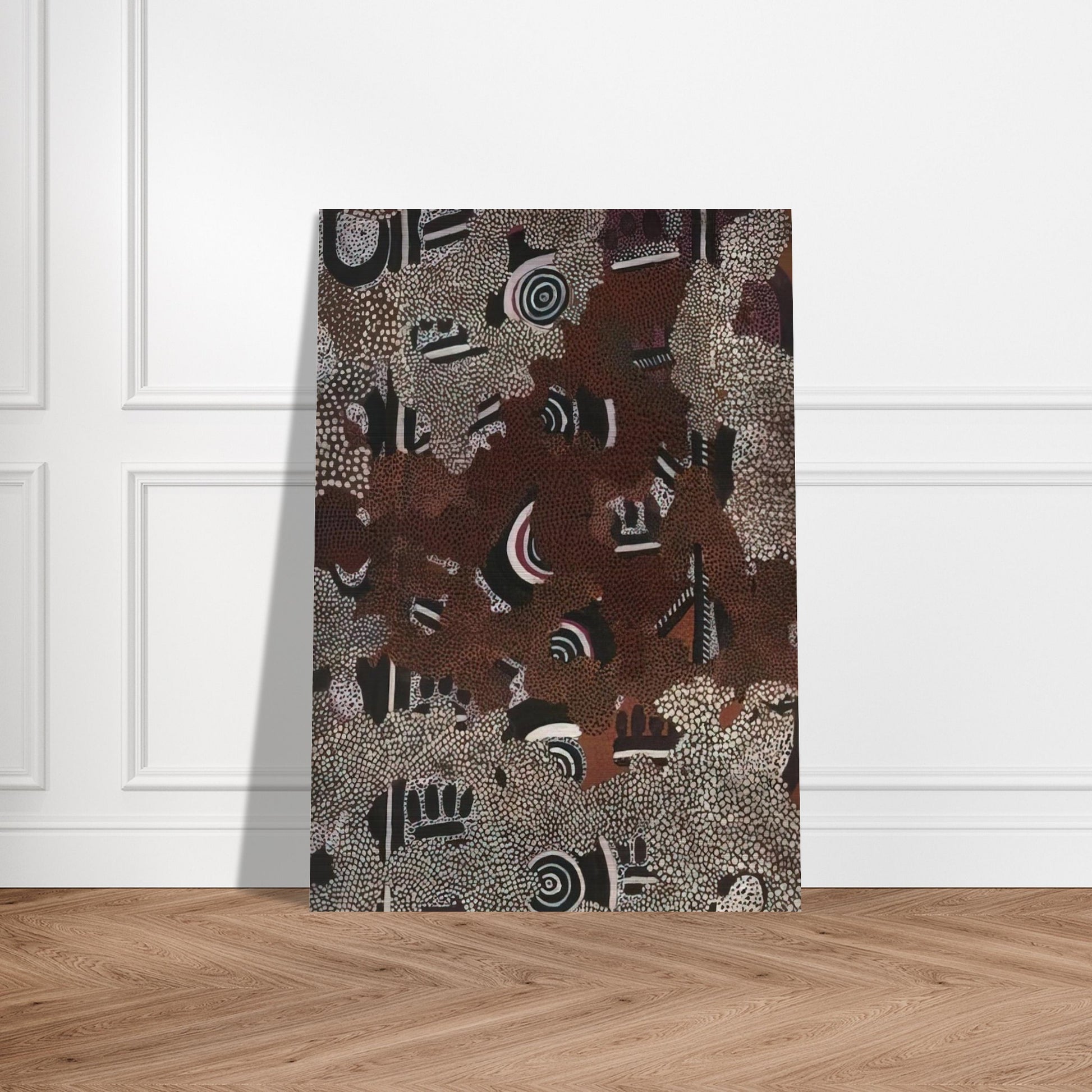Bush Fire II - 1972 - Clifford Possum Tjapaltjarri Brushed Aluminum Print - 70x100 cm / 28x40 inches | Clifford Possum Tjapaltjarri Aluminum Print | Clifford Possum Tjapaltjarri Prints
