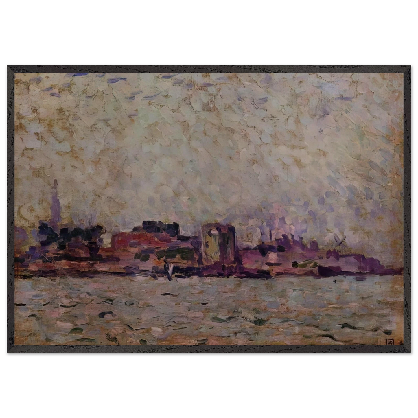 MORNING FOG OVER THE PORT OF VEER HOLLAND 1906 - Theo van Rysselberghe 70x100 cm / 28x40 inches Framed Art Print – Black Wooden Frame