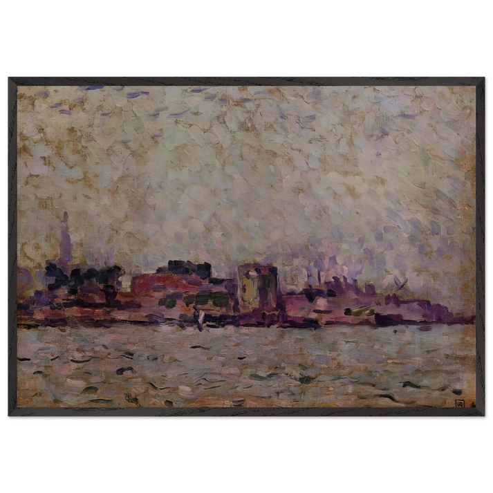 MORNING FOG OVER THE PORT OF VEER HOLLAND 1906 - Theo van Rysselberghe 70x100 cm / 28x40 inches Framed Art Print – Black Wooden Frame