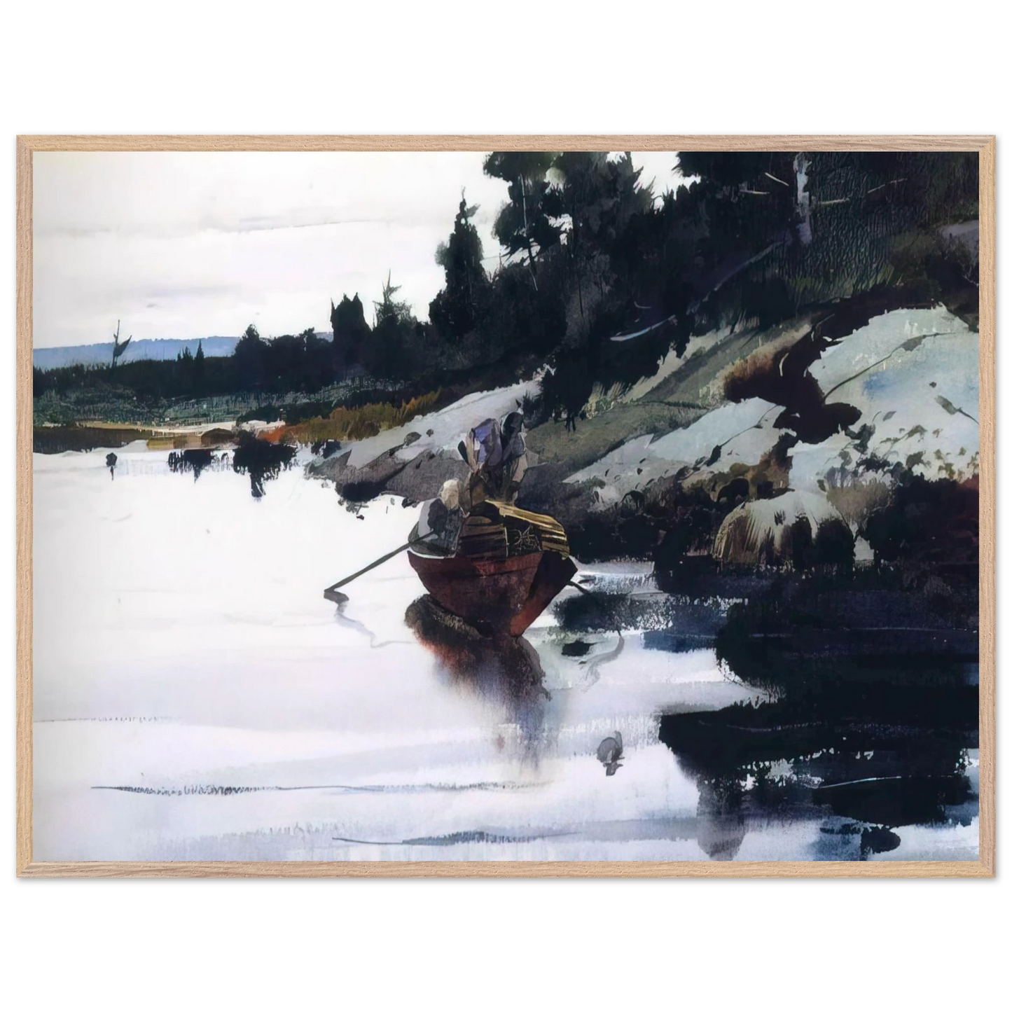 Andrew Wyeth - TURKEY COVE LEDGE Wall Art - 60x80 cm / 24x32 inches - Premium Wooden Framed Poster With Fine Art Paper-canvas - Black frame