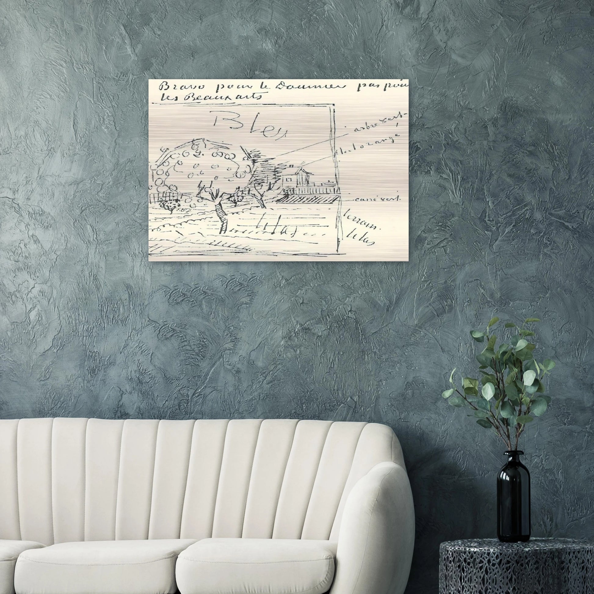 Orchard and House with Orange Roof - Vincent van Gogh Brushed Aluminum Print - 70x100 cm / 28x40 inches | Vincent van Gogh Aluminum Print | Vincent van Gogh Prints